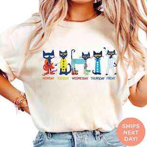 Alltag der Woche Pete The Cat Shirt, Pete The Cat Schulshirt, Kinderbuch Geschenk, Groovy Cat Sweatshirt, Kindergärtnerin Shirt Geschenk