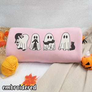 Cute Ghost Cat Embroidered Sweatshirt, Halloween Black Cat Embroidery Shirt, Spooky Cozy Fall Crewneck, Halloween Gift, Thanksgiving Gift