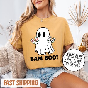 Comfort Colors® Bam BOO Halloween-mahjongshirt, Ghost Mahjong-T-shirt, Spooky Season-gametop, mahjong-groepskostuumidee, Halloween-gameshirt afbeelding 5