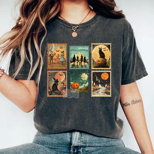 Retro Halloween Katze Geist Shirt, Girly Halloween T-Shirt, Herbst Halloween T-Shirt, gruselige Saison Shirt, Kürbis Halloween, gruselige Mama Shirt