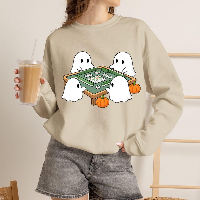 Comfort Colors® Halloween Mahjong Shirt, Ghost Mahjong Tee, Spooky Season Tile Game Top, Mahjong Group Costume Idea, Halloween Game Shirt image 2