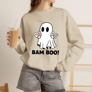 Comfort Colors® Bam BOO Halloween-mahjongshirt, Ghost Mahjong-T-shirt, Spooky Season-gametop, mahjong-groepskostuumidee, Halloween-gameshirt afbeelding 2