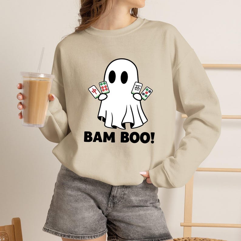 Comfort Colors® Bam BOO Halloween-mahjongshirt, Ghost Mahjong-T-shirt, Spooky Season-gametop, mahjong-groepskostuumidee, Halloween-gameshirt afbeelding 2