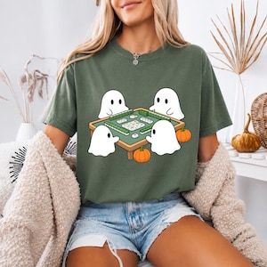 Comfort Colors® Halloween Mahjong Shirt, Ghost Mahjong Tee, Spooky Season Tile Game Top, Mahjong Group Costume Idea, Halloween Game Shirt image 3