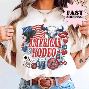 Comfort Colors American Rodeo Country Shirt, USA Shirt, Fourth of July Shirt, Yee Haw Shirt, Cowboy Tee, Western 4th of July Shirt