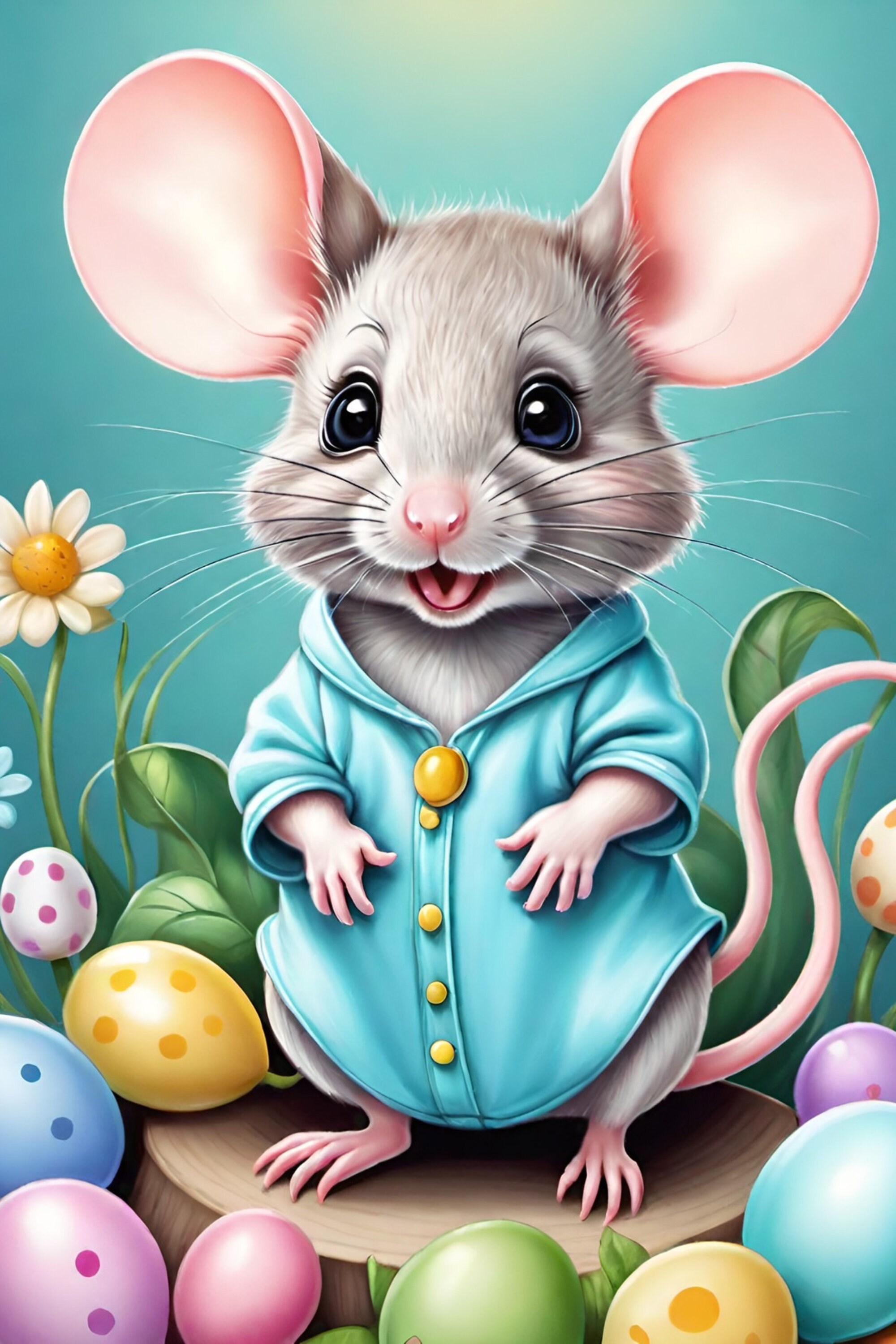 Easter Spring Bunny, Mouse ,flowers and Eggs Clip Art, Illustration Set