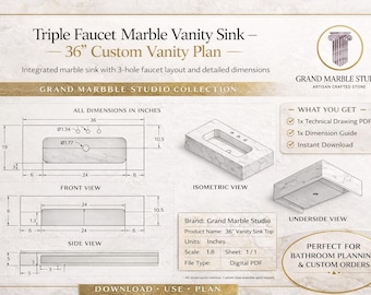 36" Triple Faucet Marble Vanity Sink Plan (Digital Download)