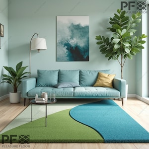 Handmade Tufted Wool Area Rug: Modern Green & Blue Home Decor