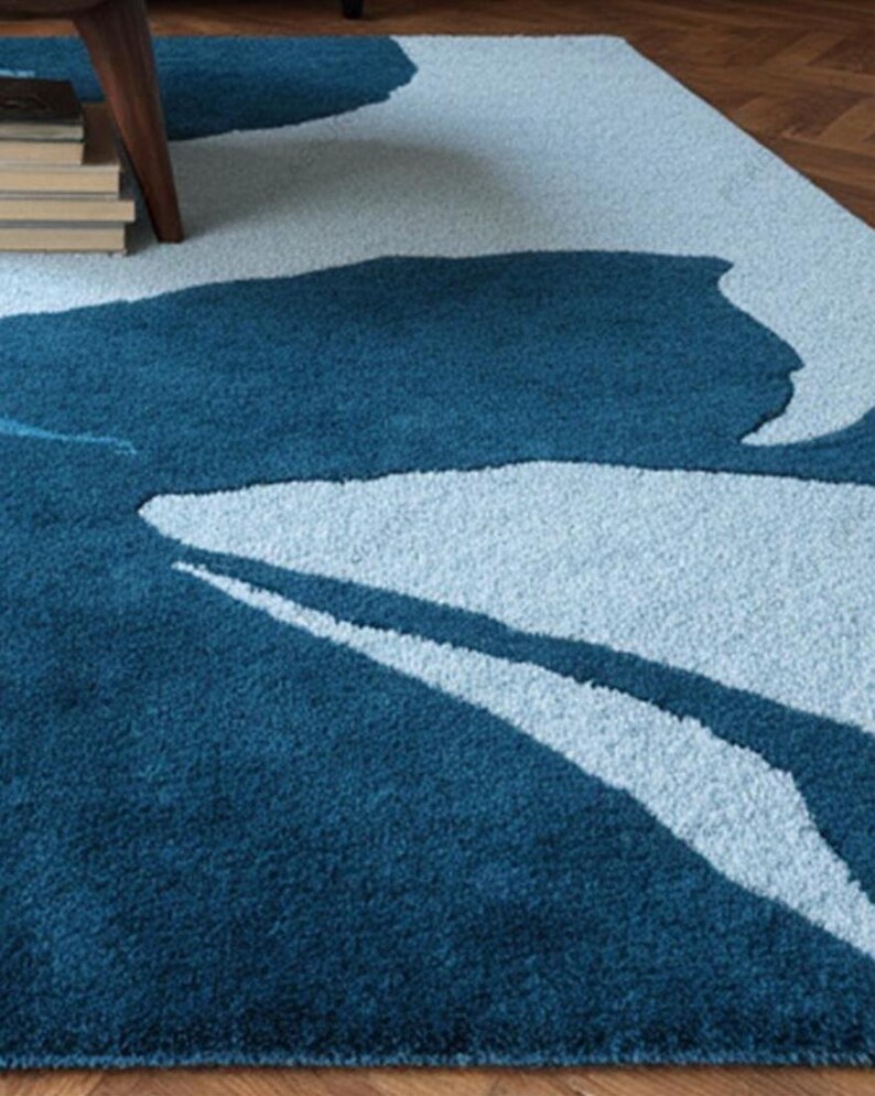 Prussian Rugs Handmade Prussian Blue Rectangle Tufted Wool Area Rug - Stylish Home ...