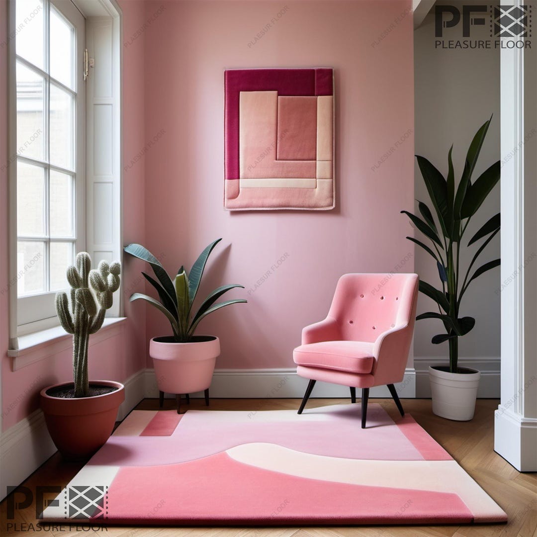 Pink Modern Area Rug Modern Pink, White Tufted Area Rug - Stylish Home Decor Multiple Sizes ...
