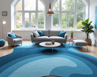 Modern sky-blue irregular shape tufted area rug - stylish home decor multiple sizes available.