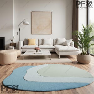 Handmade sky-blue irregular shape tufted area rug - stylish home decor multiple sizes available.
