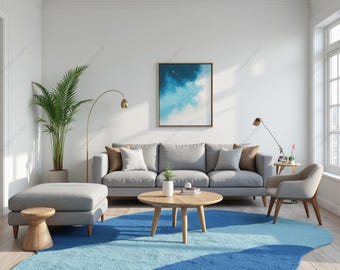 Handmade Sky Blue Wool Area Rug: Irregular Modern Tufted Rug