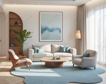 Handmade Sky-Blue Wool Area Rug: Irregular Wave, Modern Tufted Design