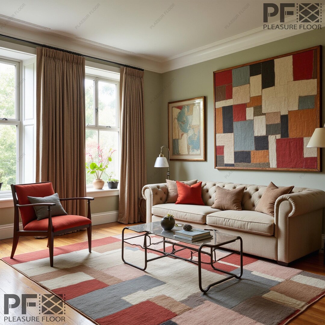 Handmade Tufted Wool Area Rug: Modern Muted Color Block Design - Etsy