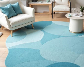Modern irregular shape BlueSky colour tufted area rug - stylish home decor multiple sizes available.