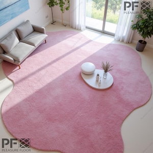 Pink Wool Area Rug: Irregular Shape, Modern Tufted Rug