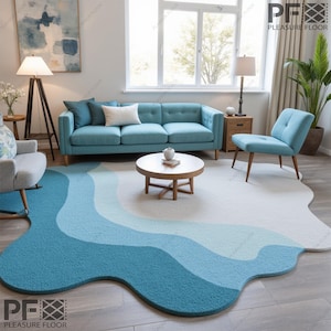 Handmade sky-blue irregular shape tufted area rug - stylish home decor multiple sizes available.