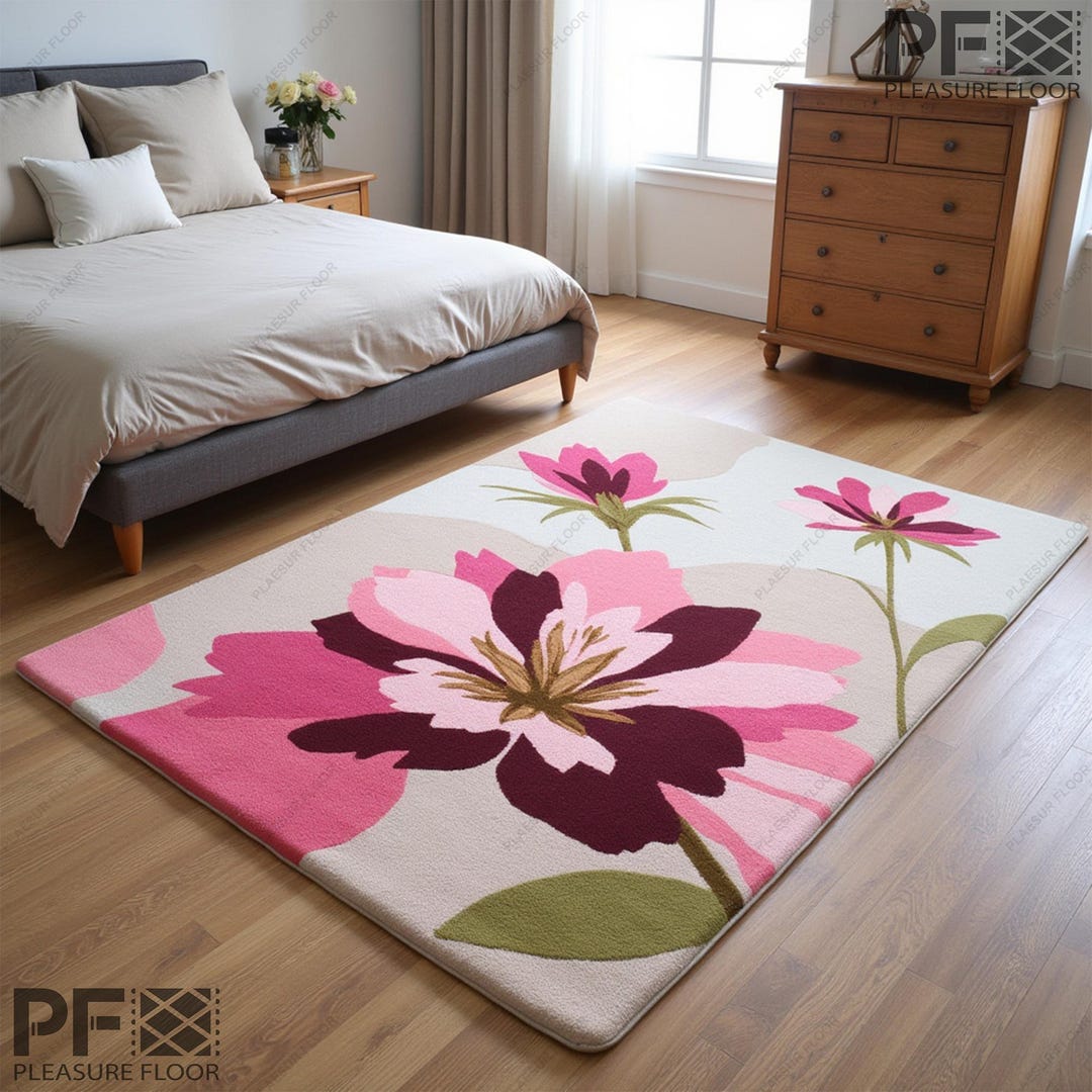 Handmade Pink Flower Modern Tufted Area Rug - Stylish Home Decor ...