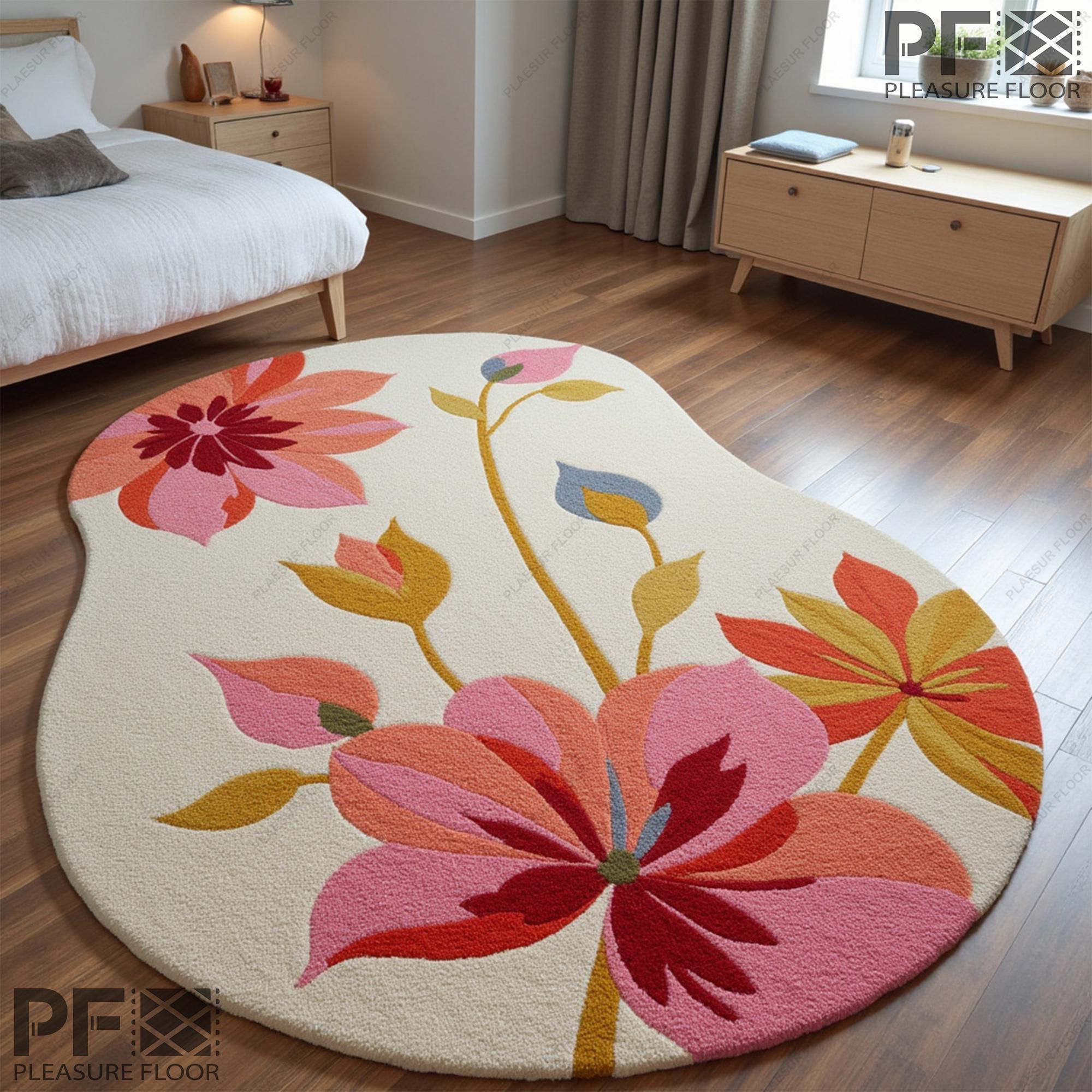 Handmade Wool Area Rug: Irregular Pink Floral Design - Etsy