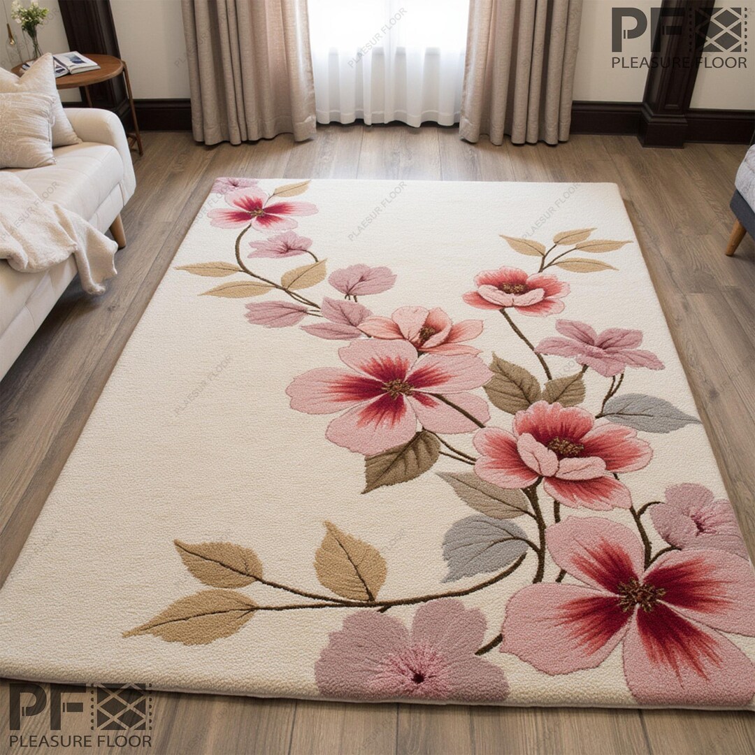 Pink Modern Area Rug Modern Pink, White Floral Tufted Area Rug - Stylish Home Decor Multiple ...