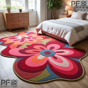 Handmade Wool Tufted Area Rug: Floral Multi-Color Irregular Shape