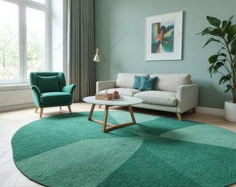 Handmade Green Wool Round Rug: Modern Tufted Area Rug