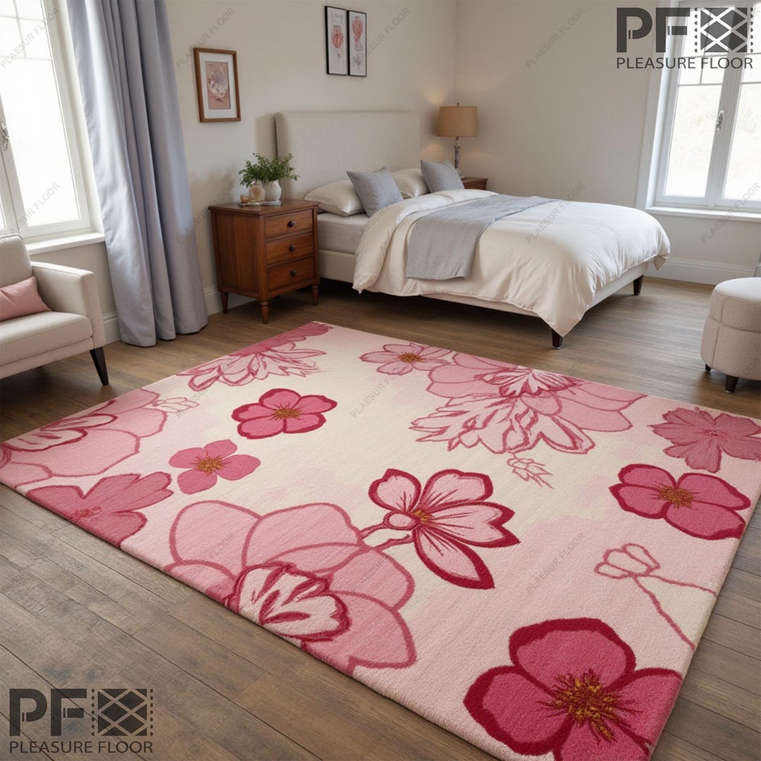 Handmade Pink Floral Wool Rug: Tufted Home Decor - Etsy