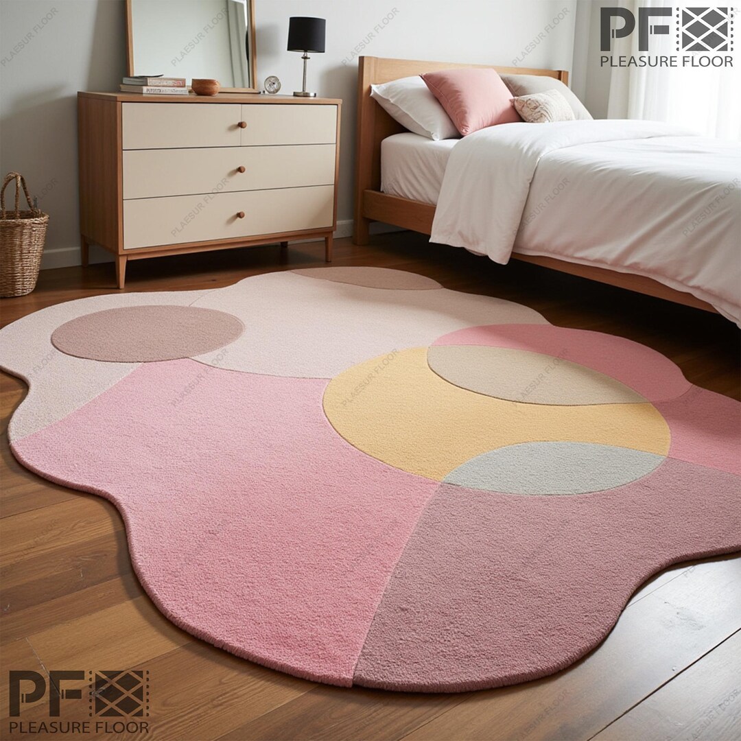 Pink Rup Pattern Irregular Wave Shape Modern Pink Tufted Wool Area Rug - Stylish Home ...