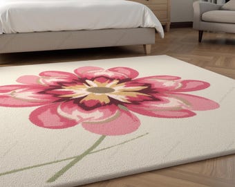 Hand-Tufted Woolen Rug: Pink Cream Floral Area Rug