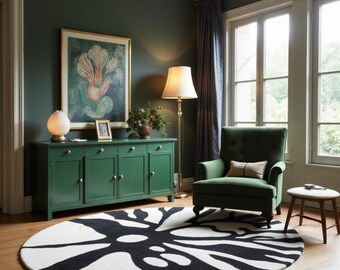 Handmade Tufted Wool Area Rug: Modern Black and White Round Rug