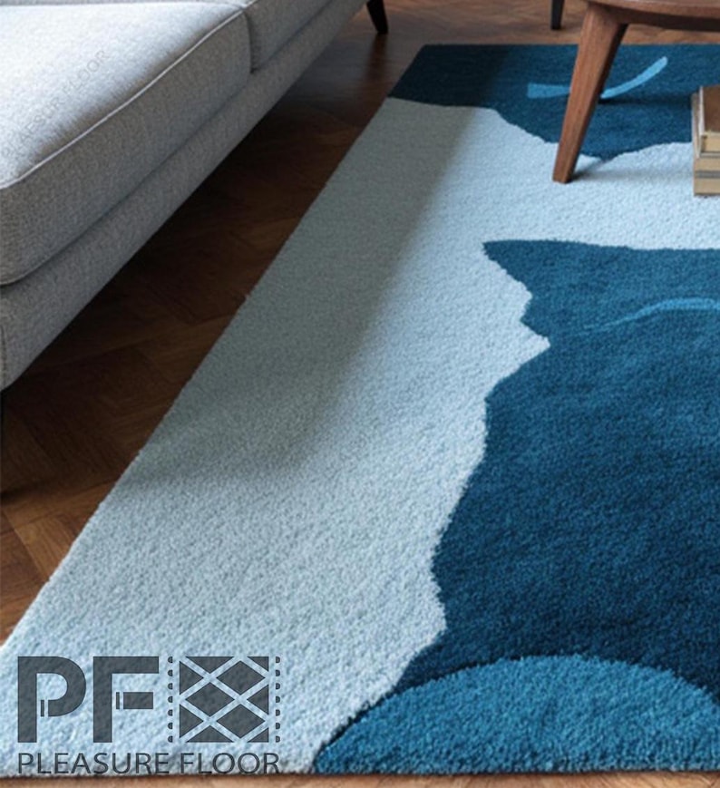 Prussian Rugs Handmade Prussian Blue Rectangle Tufted Wool Area Rug - Stylish Home ...
