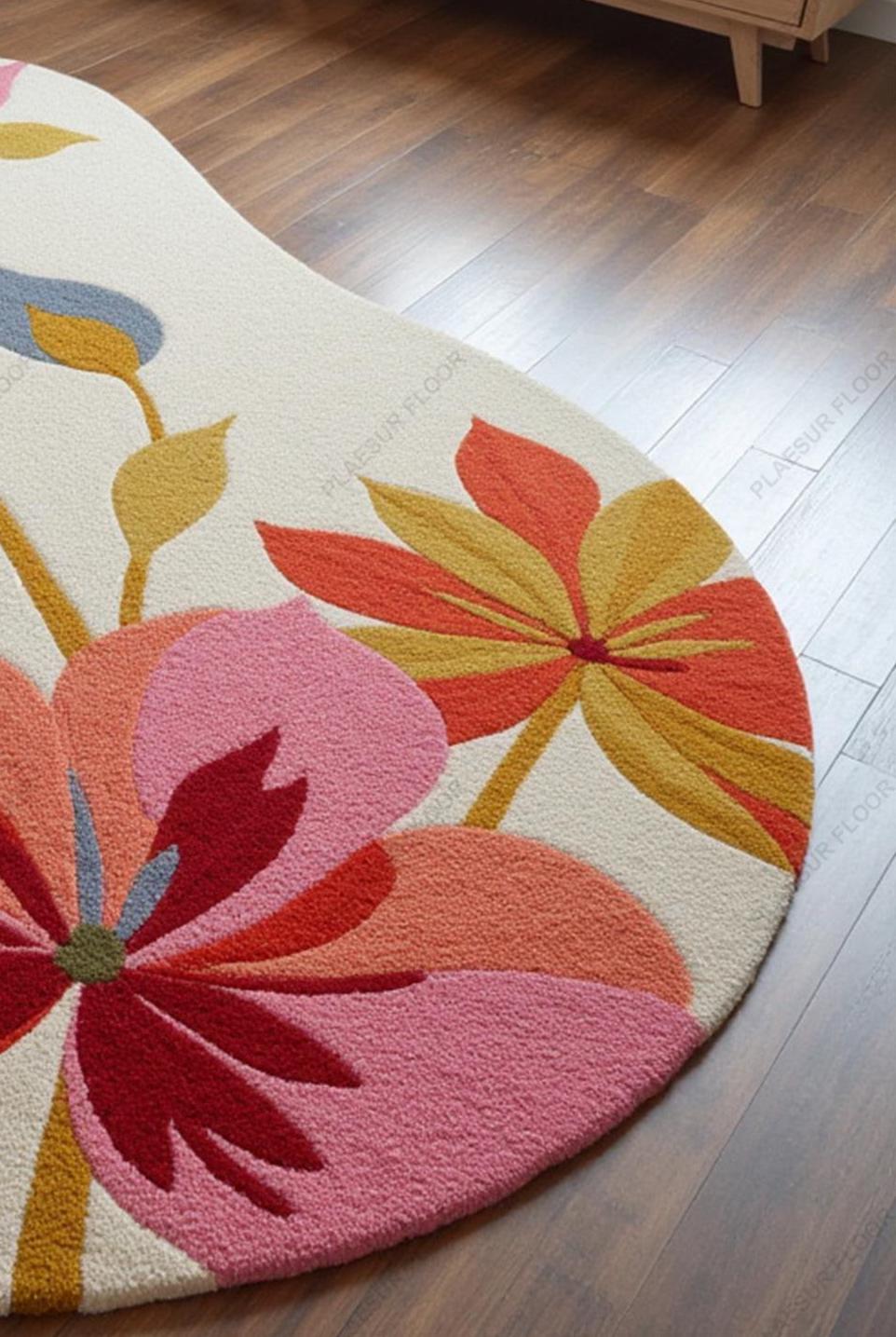 Handmade Wool Area Rug: Irregular Pink Floral Design - Etsy