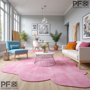 Pink Wool Area Rug: Irregular Shape, Modern Tufted Rug