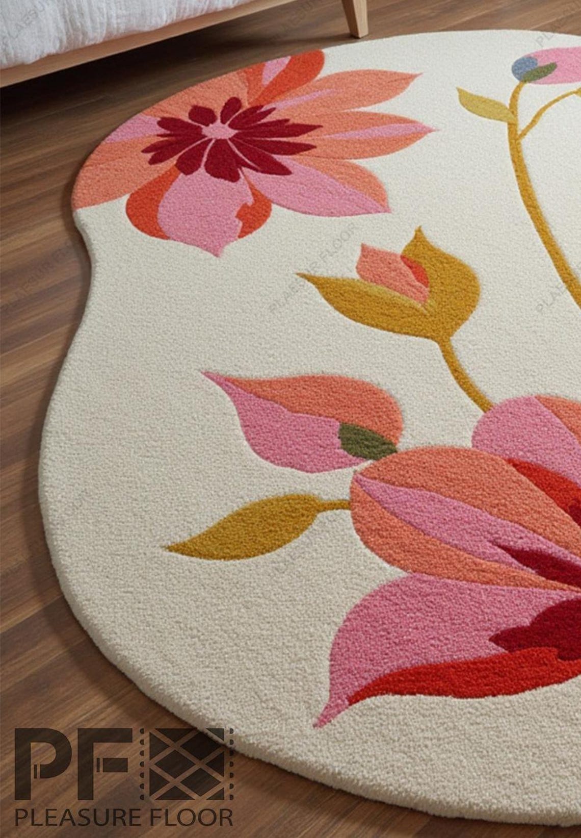 Handmade Wool Area Rug: Irregular Pink Floral Design - Etsy