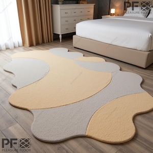 Modern muted colour irregular shape tufted area rug - stylish home decor multiple sizes available.