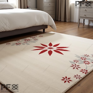 Handmade Cream Wool Area Rug: Floral Tufted Design