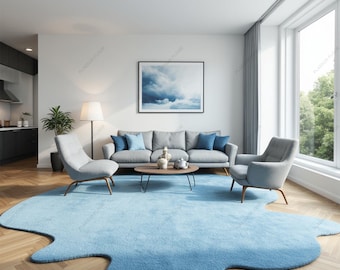 Irregular shape handmade sky-blue modern tufted area rug - stylish home decor multiple sizes available.
