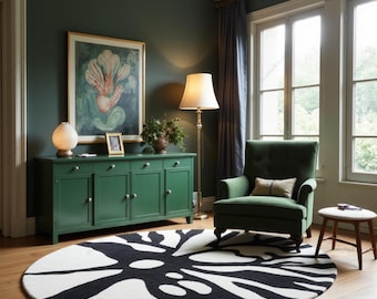 Handmade Modern Round Wool Rug: Elegant Floral Design