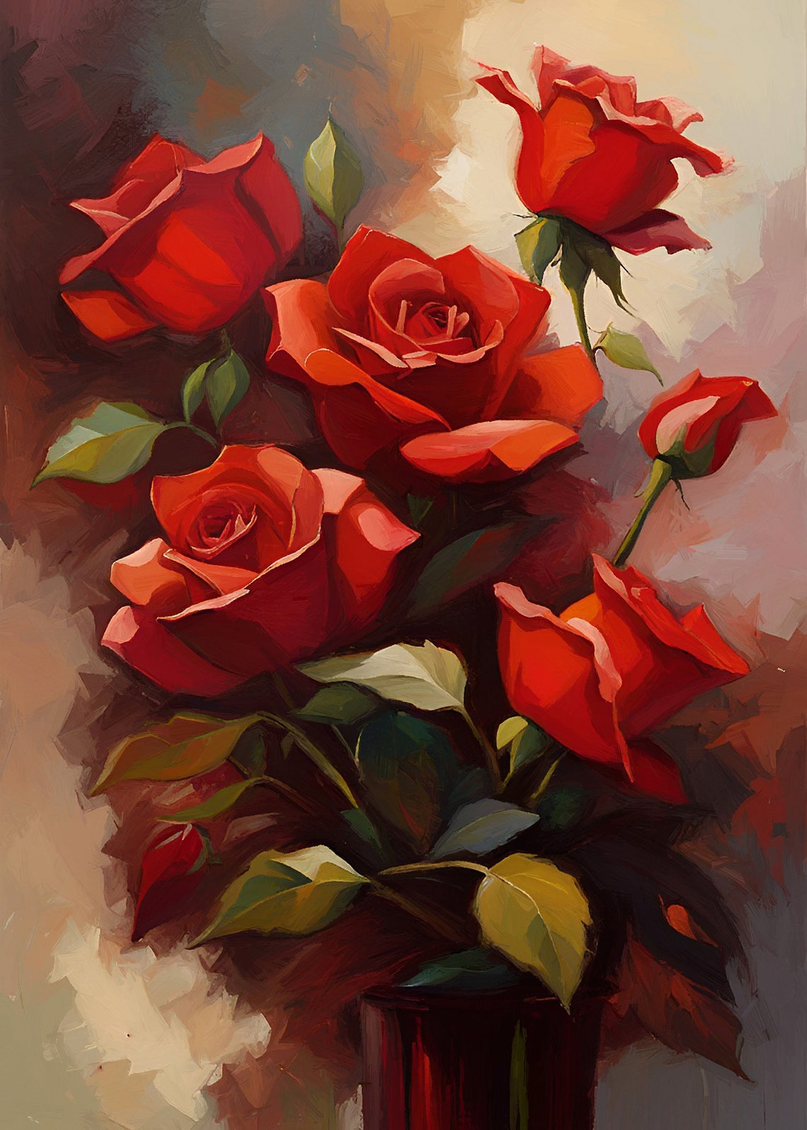 Red Rose Paintings HQ Digital Canvas Print Wall Art Oil Painting Wall ...