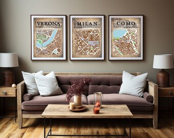 Italy city maps | HQ Digital | Wall Art | 5 Paintings | Wall Décor | Home Décor | Printable Art Digital