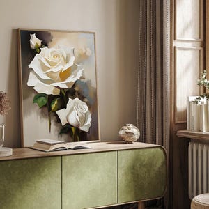 White Rose Paintings | HQ Digital | Canvas Print | Wall Art | Oil Painting | Wall Décor | Home Décor | Printable Art Digital PDF format