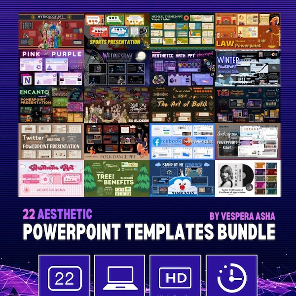 22 Aesthetic PowerPoint Templates Bundle by Vespera Asha | Aesthetic PPT
