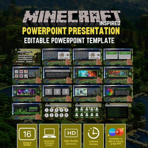 Modèle PowerPoint modifiable inspiré de MINECRAFT par Vespera Asha| PPT esthétique et animé | Modèle Microsoft et Canva