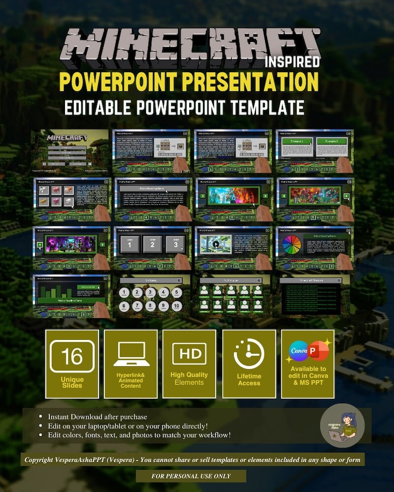 MINECRAFT Inspired Editable Powerpoint Template by Vespera Asha