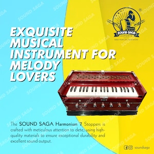SOUND SAGA® Handmade Harmonium, 3 1/4 Octave, 7 Stopper Indian Musical Instrument, Padded Bag, Tuned A440 For Kirtan Bhajan & Beginners.