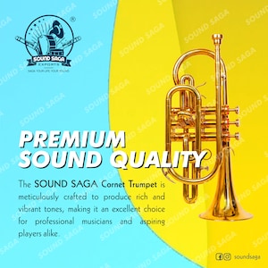 SOUND SAGA® Cornet 3 Valve BB Pitch Premium Brass Quality With Hard Case & Mouthpiece