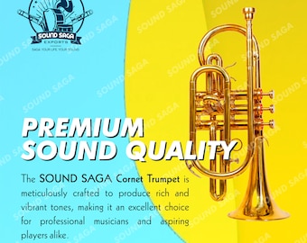 SOUND SAGA® Cornet 3 Valve BB Pitch Premium Brass Quality With Hard Case & Mouthpiece