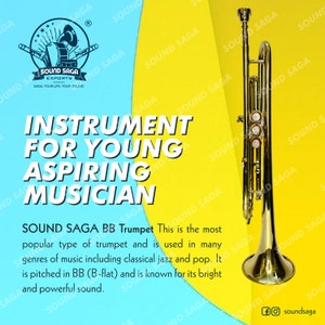 SOUND SAGA® Trumpet BB Pitch Premium Brass Quality With Hard Case & Mouthpiece