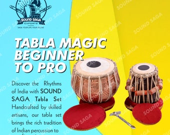 SOUND SAGA® Tabla Drum Set Finest Bayan & Dayan with Hammer, Cushions, And Cover.